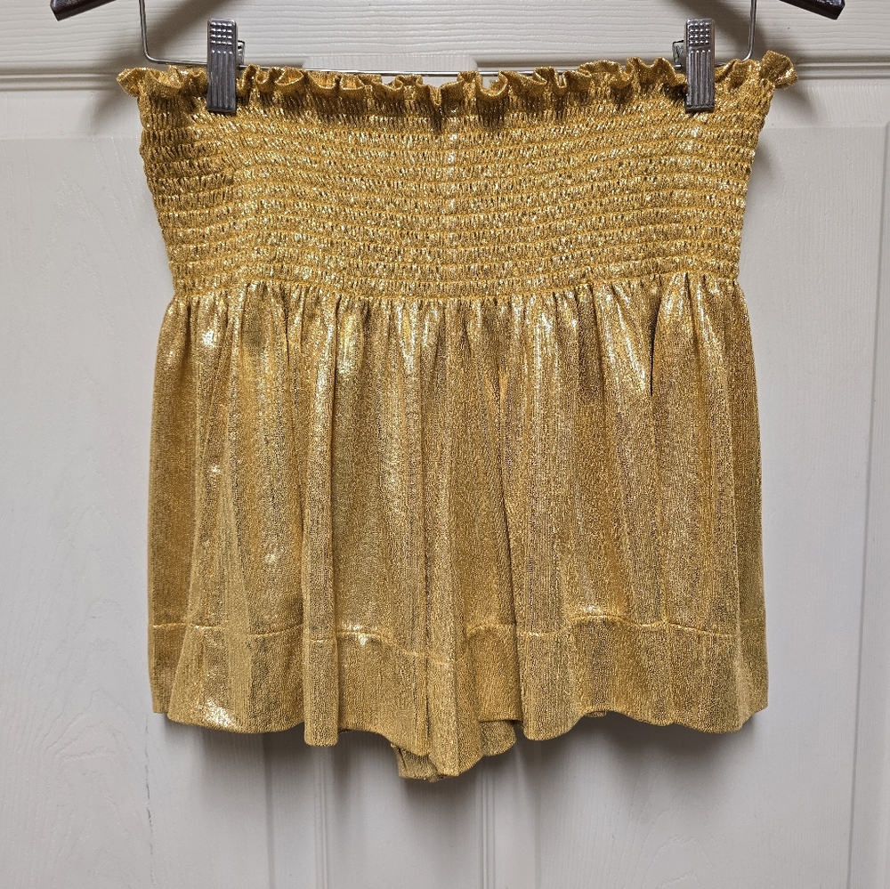 QUEEN OF SPARKLES Gold Mini Swing Shorts Sz Lg - Picture 3 of 10